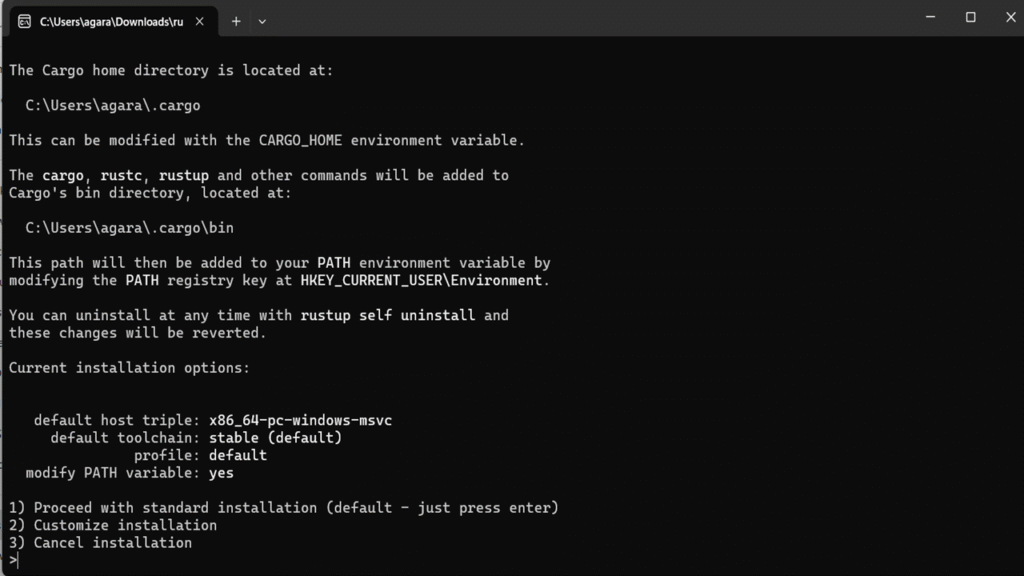 Rust installation procedure