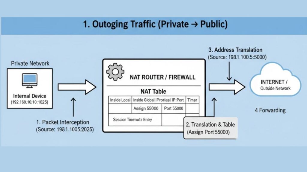 NAT Explained: Outgoing Traffic (Private → Public) NAT Explained: Outgoing Traffic (Private → Public)