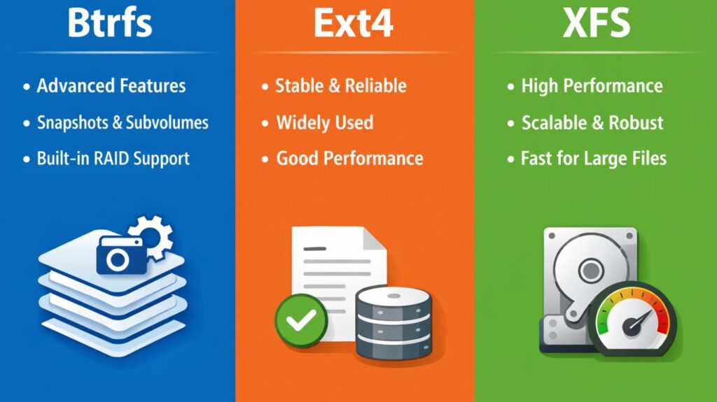 Btrfs vs ext4 vs xfs