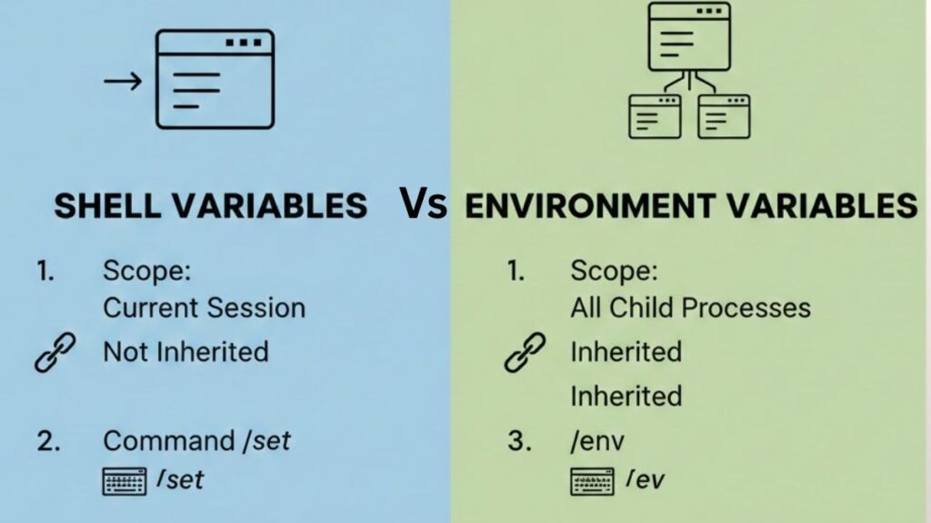 Shell variables vs environment variables Shell variables vs environment variables