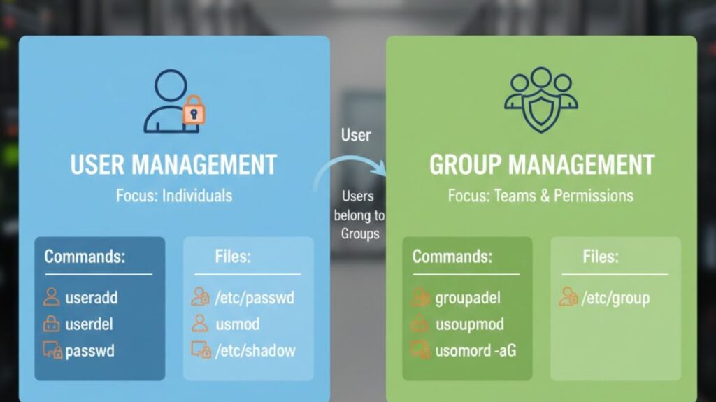 Difference between user and group management in linux